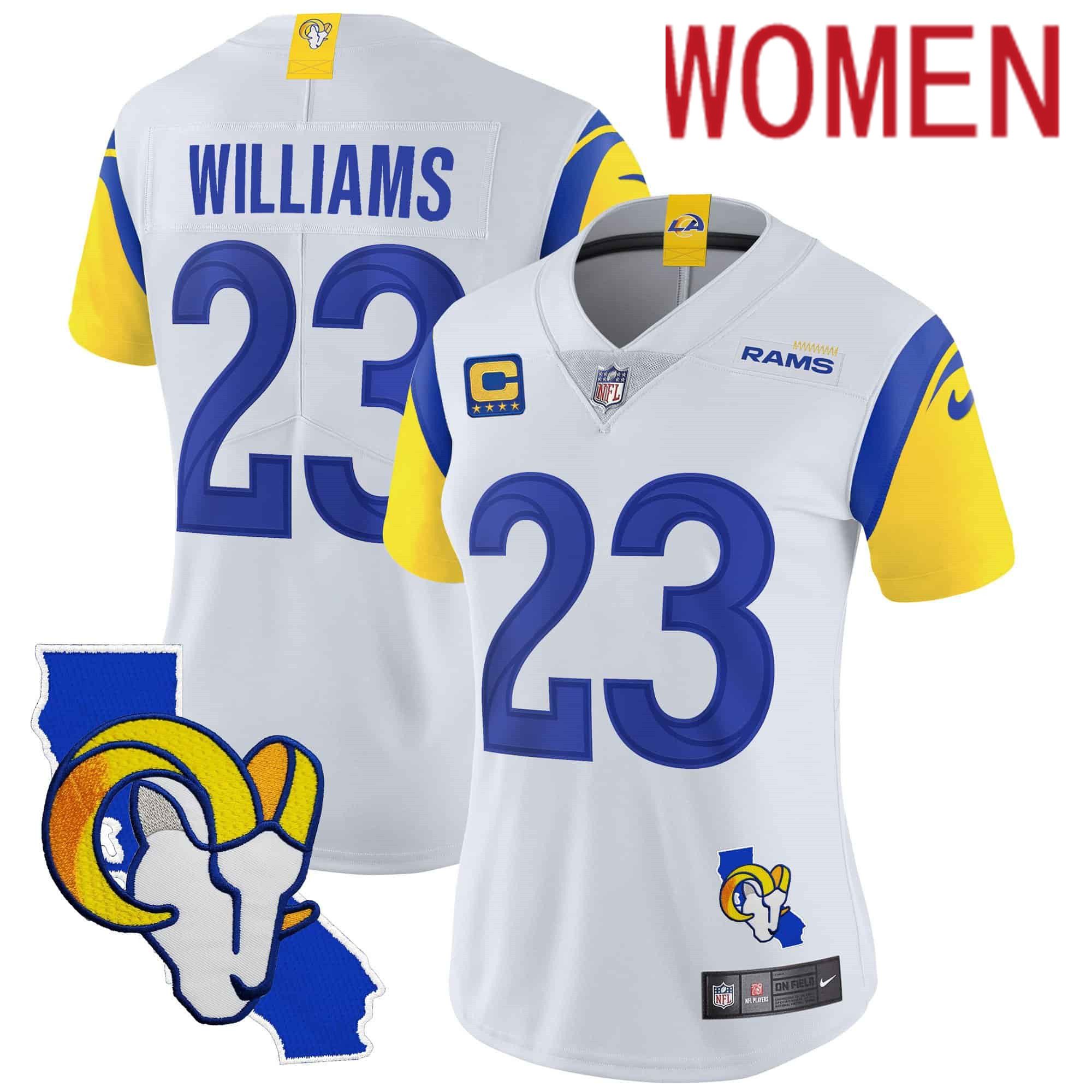 Women Los Angeles Rams #23 Williams White 2024 Nike California Patch Vapor Limited NFL Jersey